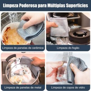 Kit 12 Panos de Limpeza Multiuso Malha de Aço Não Risca 20x20cm Reutilizável Sem Odor IZE SHINE