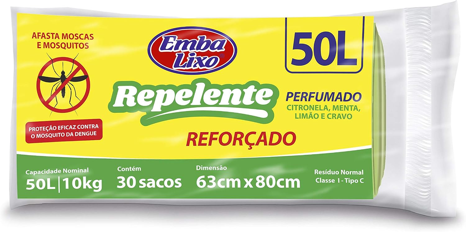 Embalixo Saco de Lixo Verde 50L Reforçado Perfumado Repelente 30 Unidades IZEGUARD PRO IZESHOP Embalixo Saco de Lixo Verde 50L reforçado perfumado repelente IZEGUARD PRO para lixeira de cozinha