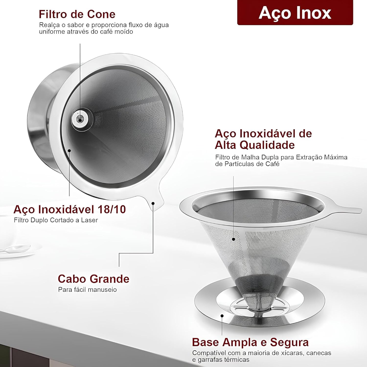 Coador de Café 104 Inox Maior Tamanho IZECOFFE ULTRA IZESHOP Coador reutilizável ecológico para café 104 inox ideal para reduzir desperdício