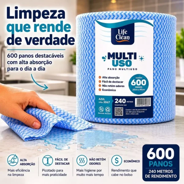 Pano Multiuso Plus Azul 20x240m Descartável, 600 Panos por Rolo IZEUTILITY IZESHOP Pano Multiuso Plus Azul 20x240m Descartável IZEUTILITY para limpeza doméstica e profissional