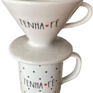 Kit Caneca 300ml Decorada + Coador de Porcelana Branco Frase Motivacional Café Individual IZECOFFEE PRO Kit Caneca 300ml Decorada + Coador de Porcelana Branco Frase Motivacional Café Individual IZECOFFEE PRO