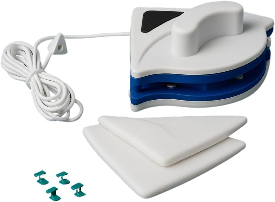 Limpador Magnético de Vidros Dupla Face Branco e Azul 11cm com Corda Premium IZEGLASS PRO IZESHOP Limpador magnético de vidros IZEGLASS PRO branco e azul para limpeza dupla face