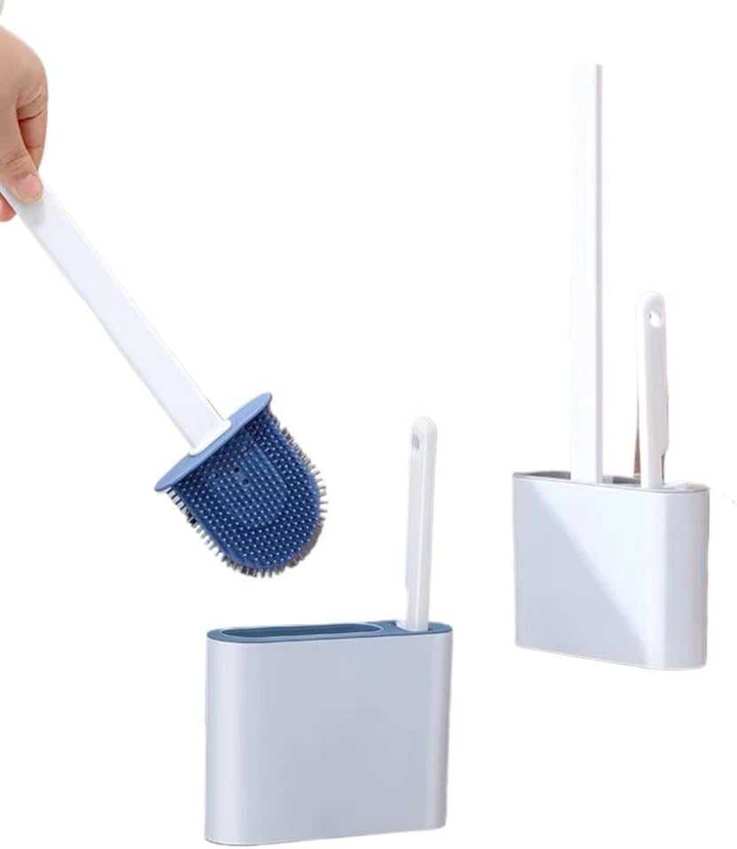 Escova Sanitária de Silicone 2 em 1 com Suporte Adesivo Branco/Preto Compacta Premium IZEWALL PRO IZESHOP Escova de banheiro com cerdas de silicone para limpeza de cantos e bordas do vaso sanitário