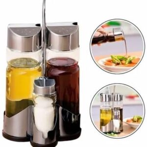 Galheteiro 5 Peças Vidro Transparente Tampa Inox Suporte Cromado Premium IZESHINE PRO Galheteiro 5 Peças Vidro Transparente Tampa Inox Suporte Cromado Premium IZESHINE PRO