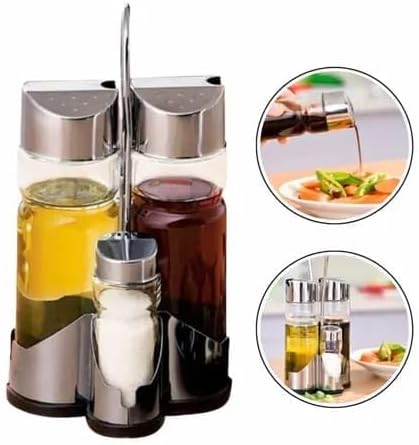 Galheteiro 5 Peças Vidro Transparente Tampa Inox Suporte Cromado Premium IZESHINE PRO Galheteiro 5 Peças Vidro Transparente Tampa Inox Suporte Cromado Premium IZESHINE PRO