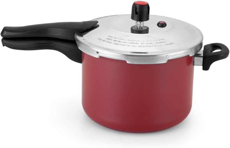 Panela de Pressão Fechamento Externo Alumínio Laminado 4,5L Vermelha Turbo IZEPRESS PRO IZESHOP Detalhe da panela de pressão de alumínio laminado com fechamento externo IZEPRESS PRO