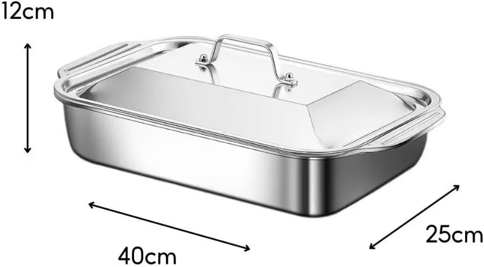 Assadeira de Inox com Tampa, Antiderrapante, Alta Temperatura, Premium IZEBAKE PRO IZESHOP Assadeira premium de aço inox com tampa para cozimento uniforme no forno
