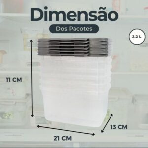 Kit 6 Potes Plásticos 2,2L Alto Cinza com Tampa Trava Premium IZELOCK PRO Kit 6 Potes Plásticos 2,2L Alto Cinza com Tampa Trava Premium IZELOCK PRO
