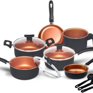 Jogo de Panela 9 Peças Antiaderente Teflon Cobre com Tampa de Vidro Premium IZECHEF PRO