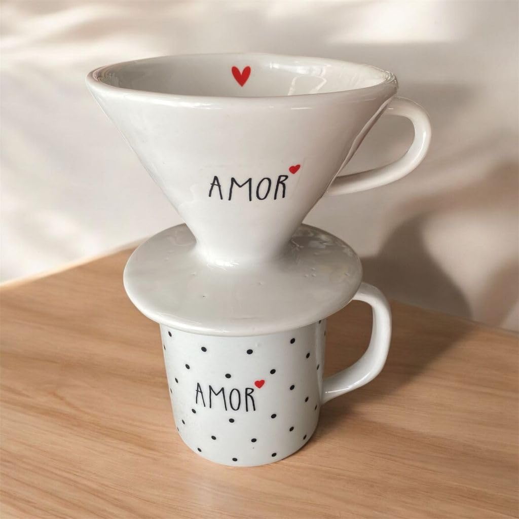 Kit Caneca 300ml Decorada + Coador de Porcelana Branco Frase Motivacional Café Individual IZECOFFEE PRO IZESHOP Kit de café individual com coador branco e caneca estilosa para rotina prática