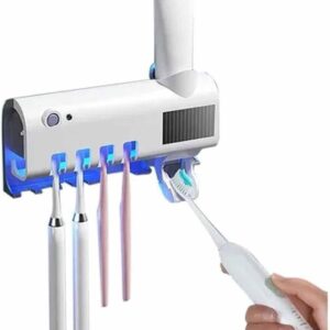 Suporte Escova de Dentes UV Branco 4 Compartimentos Dispenser Pasta Parede Premium IZEHYGIENE PRO
