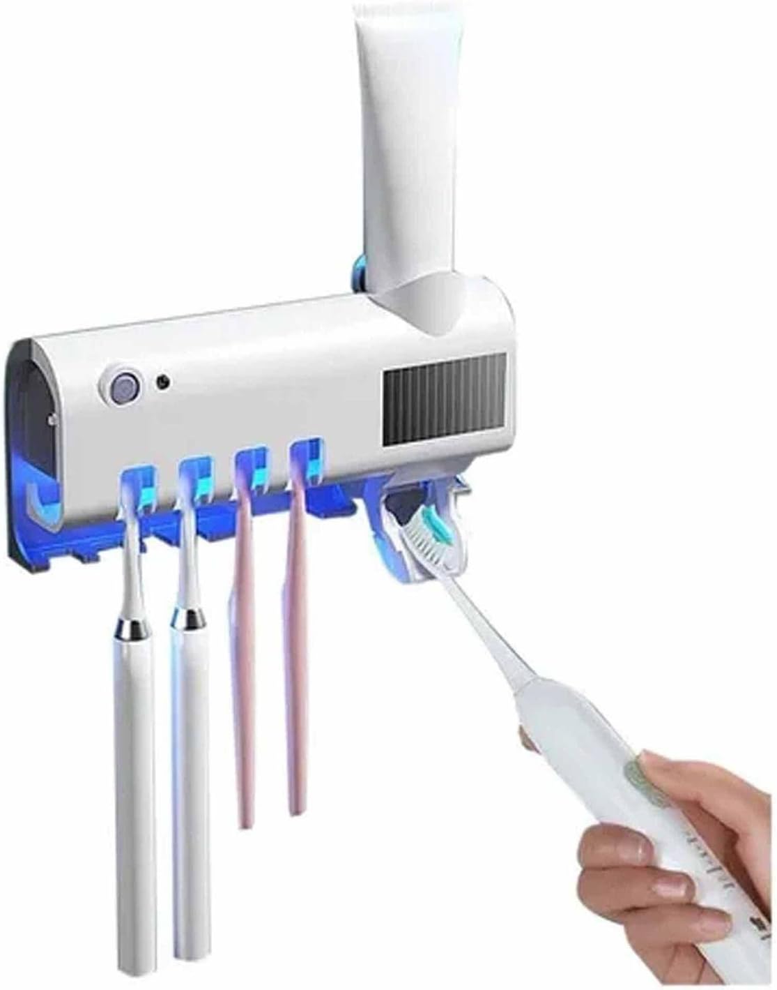 Suporte Escova de Dentes UV Branco 4 Compartimentos Dispenser Pasta Parede Premium IZEHYGIENE PRO
