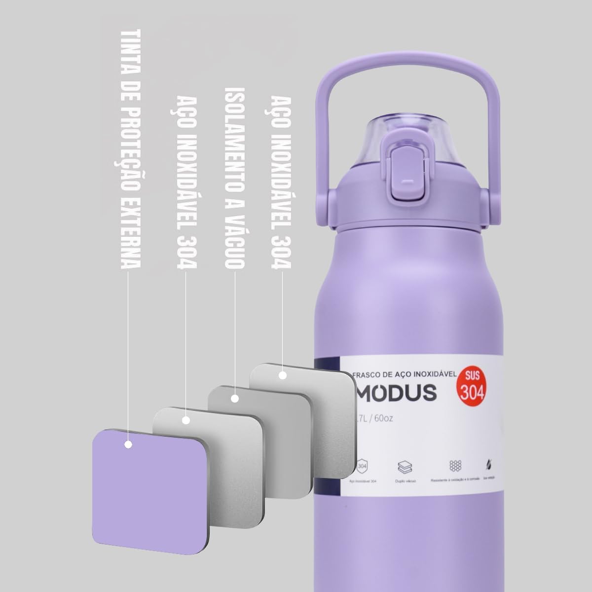 Garrafa Térmica Inox 1700ml Com Canudo, Tampa Anti-Pó, À Prova de Vazamentos, IZECOOL MAX Garrafa Térmica Inox 1700ml Com Canudo, Tampa Anti-Pó, À Prova de Vazamentos, IZECOOL MAX