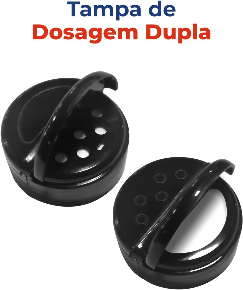 Kit Porta Tempero Redondo MDF 6mm 6 Potes 130ml Tampa Dosadora Dupla IZECHOP PRO IZESHOP Porta temperos IZECHOP PRO com potes de plástico livre de BPA para cozinha organizada