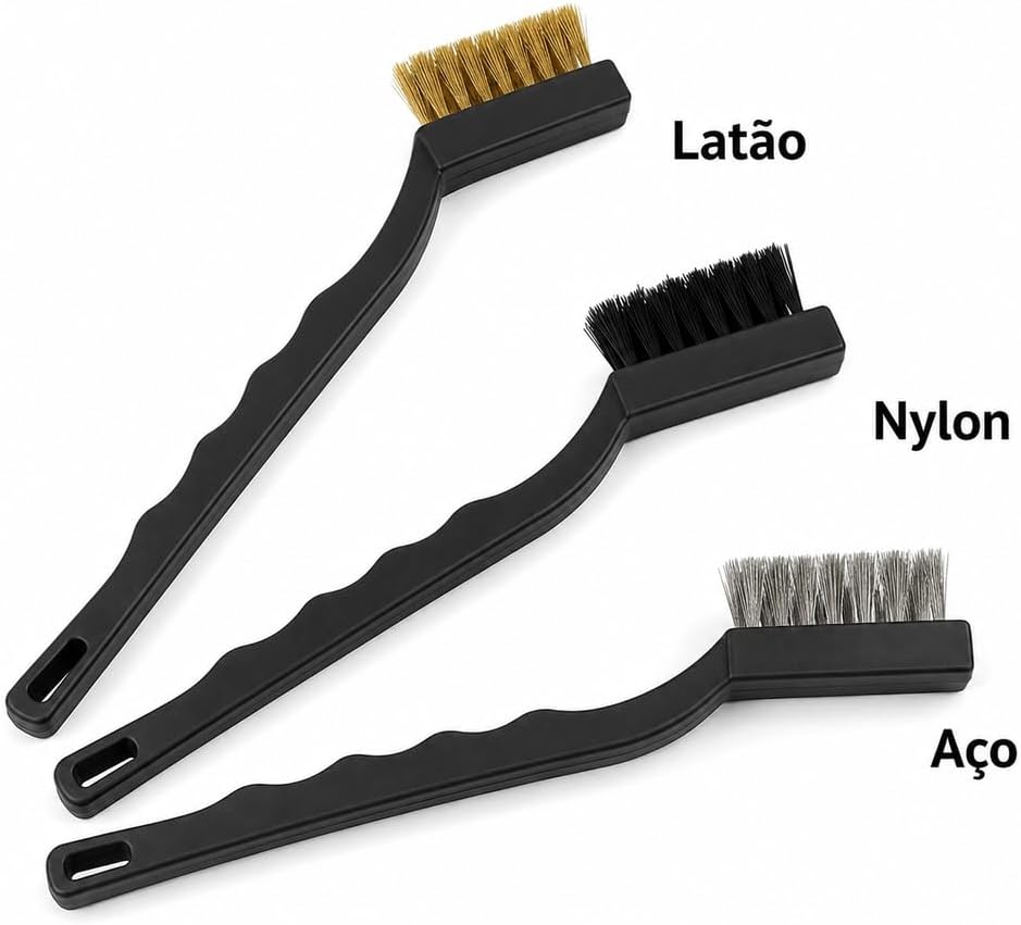 Kit 3 Escovas de Limpeza Pesada Aço Latão Nylon Cabo Ergonômico Premium IZEBRUSH PRO