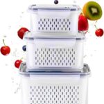 Kit 3 Potes Organizadores Geladeira Herméticos BPA Free Cesto Escorredor 850ml 1750ml 3300ml IZEFRESH PRO