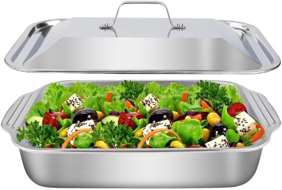 Assadeira de Inox com Tampa, Antiderrapante, Alta Temperatura, Premium IZEBAKE PRO IZESHOP Assadeira de inox com tampa IZEBAKE PRO para assar alimentos com mais praticidade