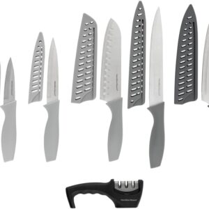 Jogo de 5 Facas Inox Premium 3 em 1 com Afiador e Protetor de Lâmina IZESHARP PRO