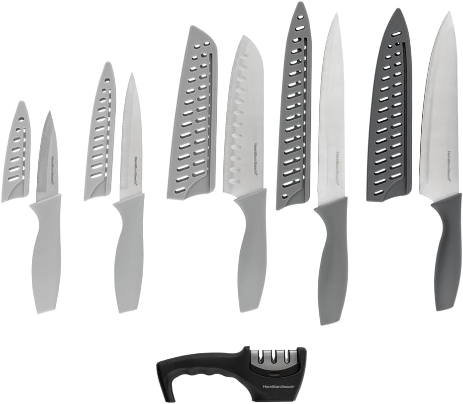 Jogo de 5 Facas Inox Premium 3 em 1 com Afiador e Protetor de Lâmina IZESHARP PRO