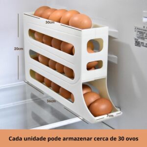 Porta Ovos 4 Andares 30 Unidades Branco Plástico BPA Free Deslizante Automático IZEFRESH PRO Porta Ovos 4 Andares 30 Unidades Branco Plástico BPA Free Deslizante Automático IZEFRESH PRO
