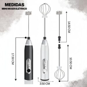 Mini Mixer Elétrico USB Recarregável 3 Velocidades Duplo Batedor Portátil Premium IZEFOAM PRO