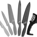 Jogo de 5 Facas Inox Premium 3 em 1 com Afiador e Protetor de Lâmina IZESHARP PRO