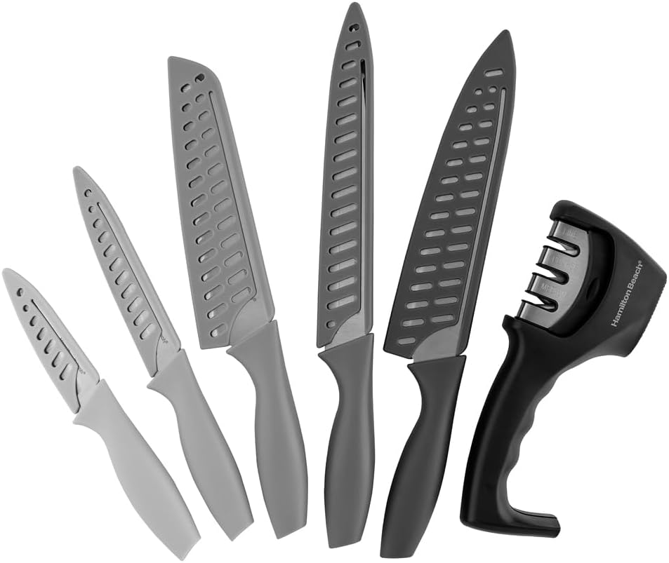 Jogo de 5 Facas Inox Premium 3 em 1 com Afiador e Protetor de Lâmina IZESHARP PRO