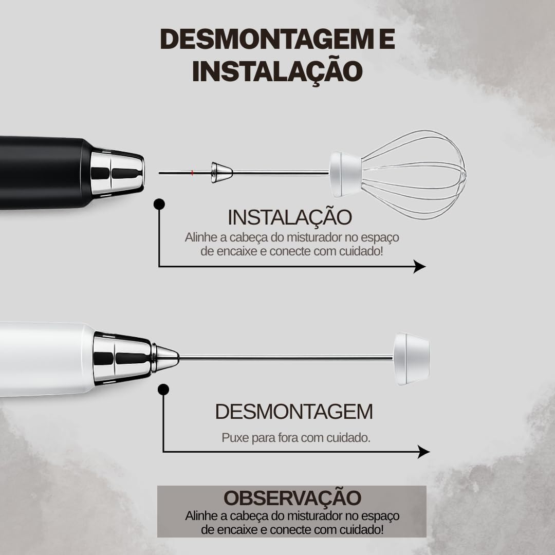 Mini Mixer Elétrico USB Recarregável 3 Velocidades Duplo Batedor Portátil Premium IZEFOAM PRO
