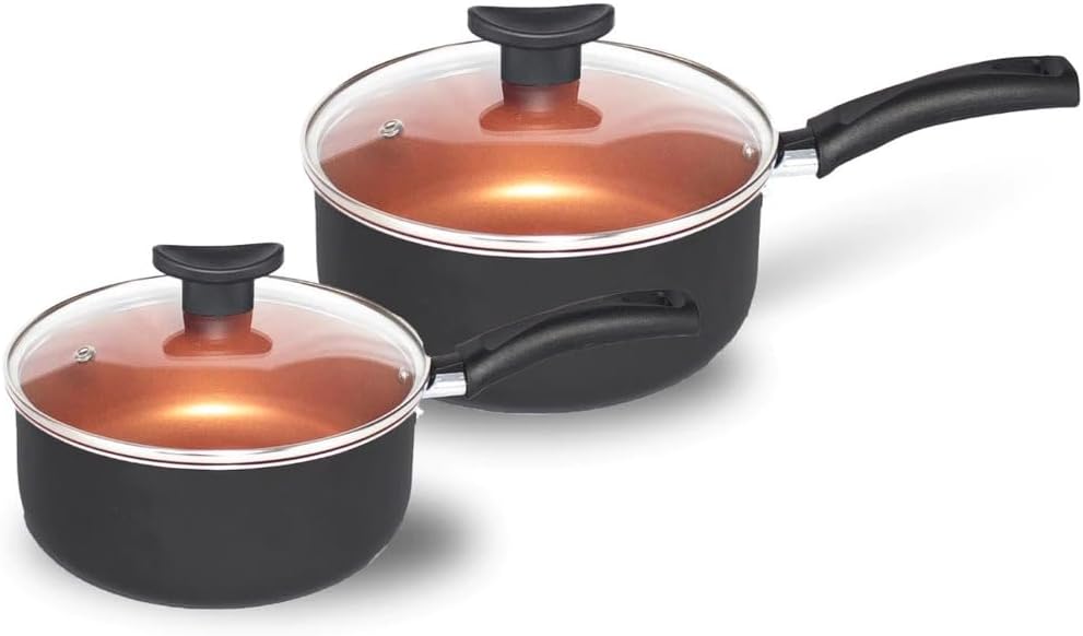 Jogo de Panela 9 Peças Antiaderente Teflon Cobre com Tampa de Vidro Premium IZECHEF PRO IZESHOP Panelas antiaderentes Teflon cobre com tampas de vidro para cozinhar com menos sujeira