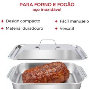 Assadeira de Inox com Tampa, Antiderrapante, Alta Temperatura, Premium IZEBAKE PRO Assadeira de Inox com Tampa, Antiderrapante, Alta Temperatura, Premium IZEBAKE PRO