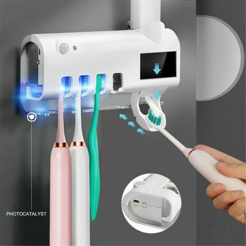 Suporte Escova de Dentes UV Branco 4 Compartimentos Dispenser Pasta Parede Premium IZEHYGIENE PRO