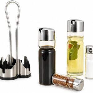 Galheteiro 5 Peças Vidro Transparente Tampa Inox Suporte Cromado Premium IZESHINE PRO Galheteiro 5 Peças Vidro Transparente Tampa Inox Suporte Cromado Premium IZESHINE PRO