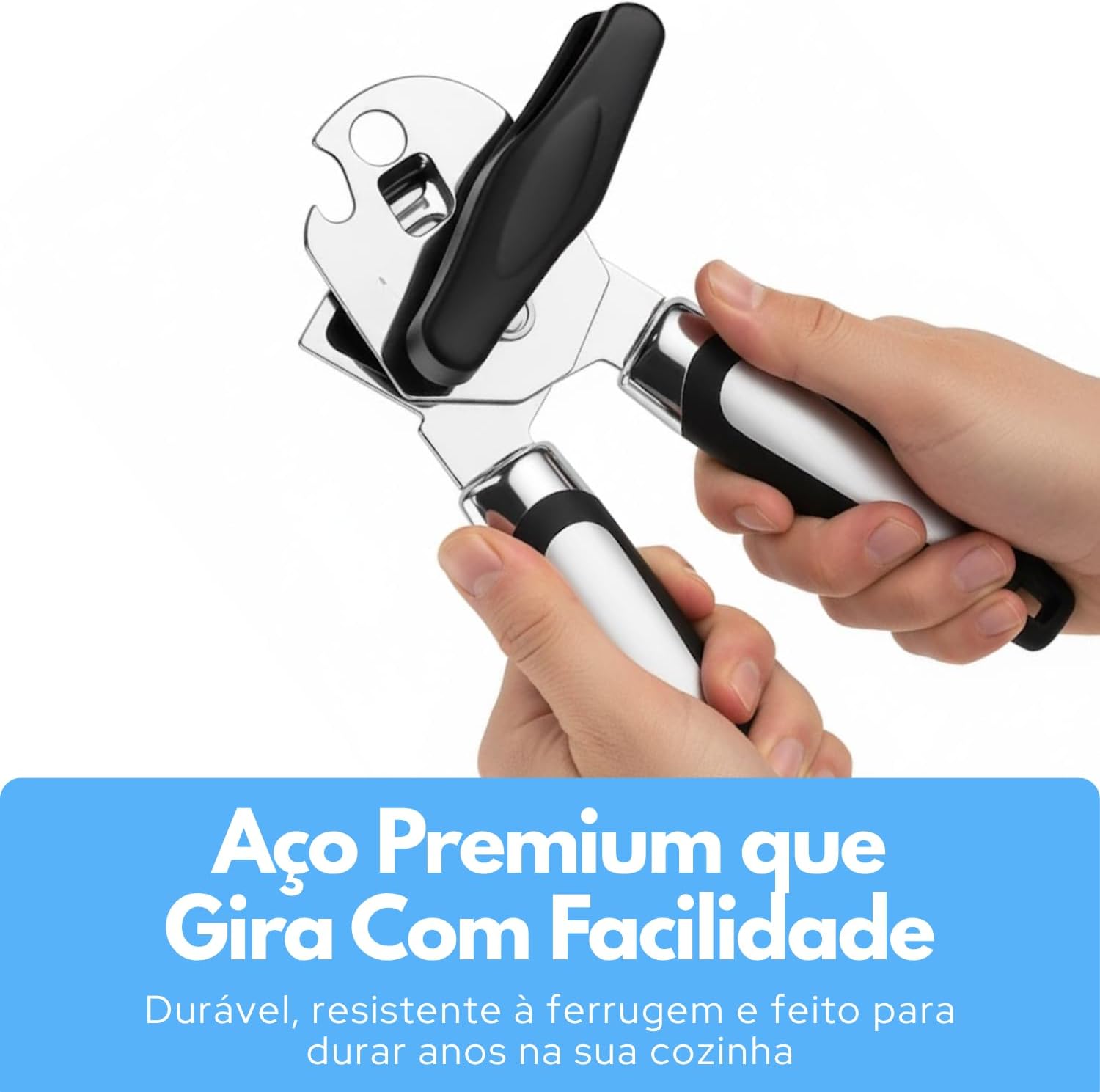 Abridor de Latas 3 em 1 Inox Manual Ergonômico Premium IZECHOP PRO IZESHOP Abridor de latas ergonômico inox com alça antiderrapante e pegada firme