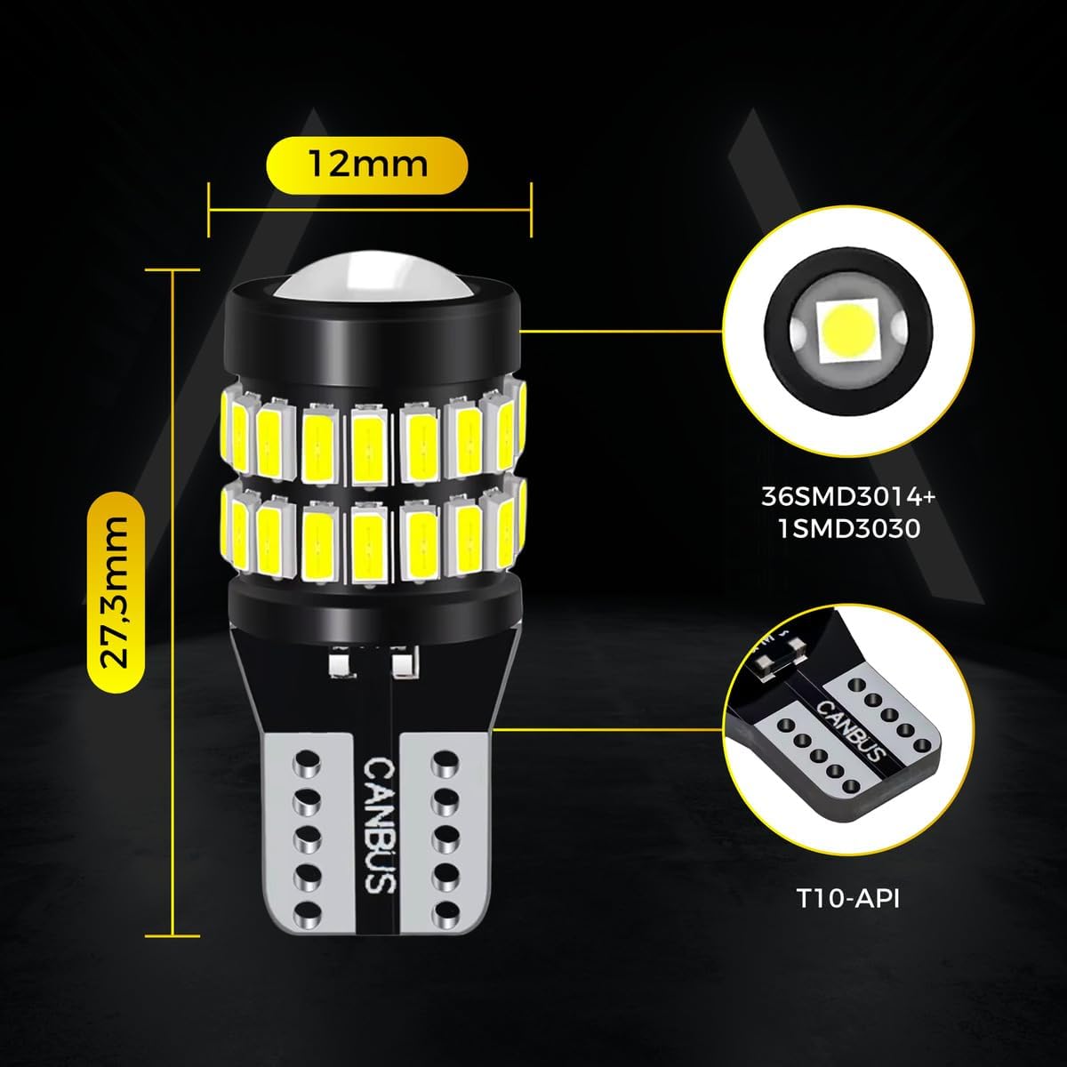 Par Lâmpadas LED T10 Pingo Canbus 8W 6000K 37 LEDs Projetor HD Branco Frio IZEBOOST PRO