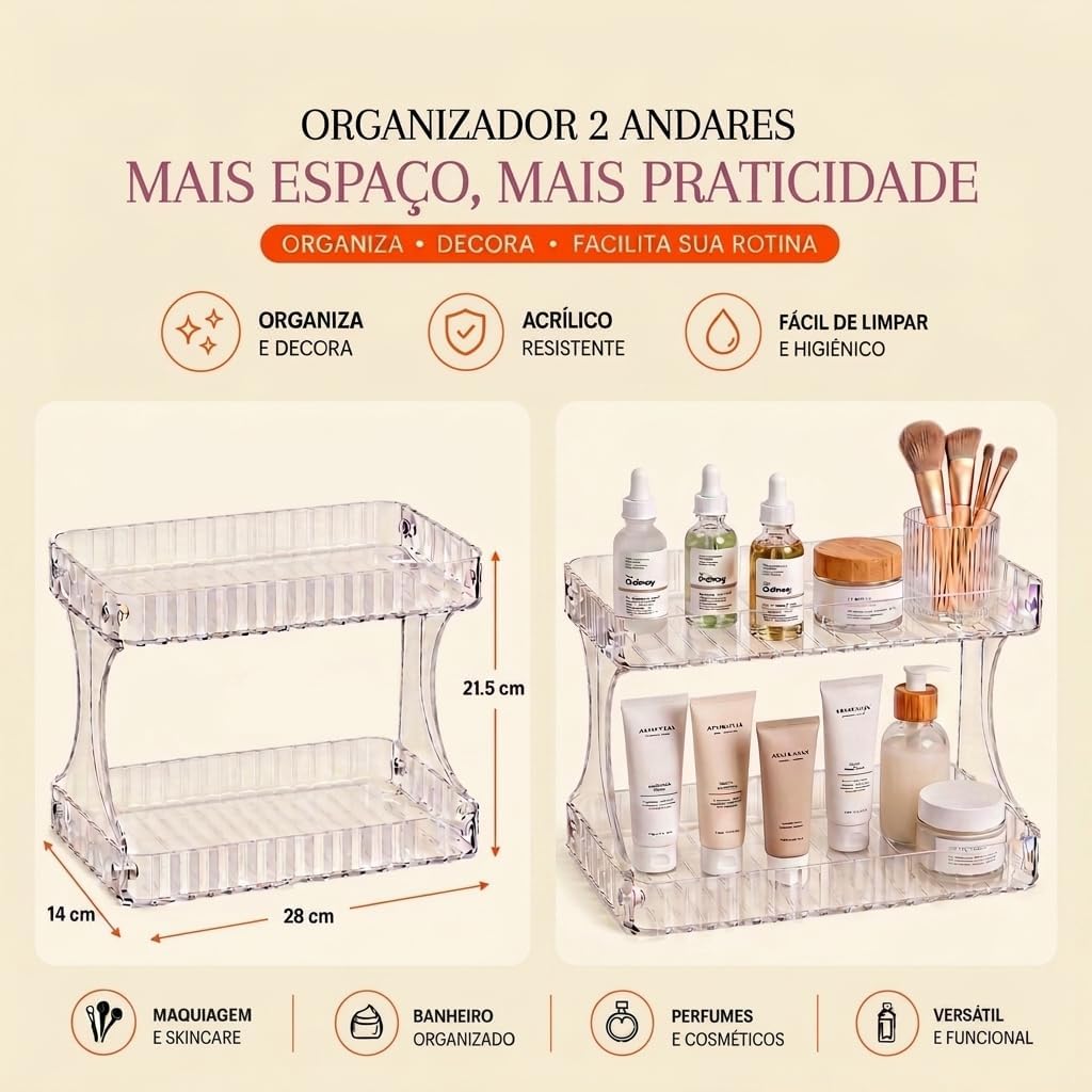 Organizador Diamante 2 Andares Acrílico Transparente Premium Multiuso IZEGLAM PRO