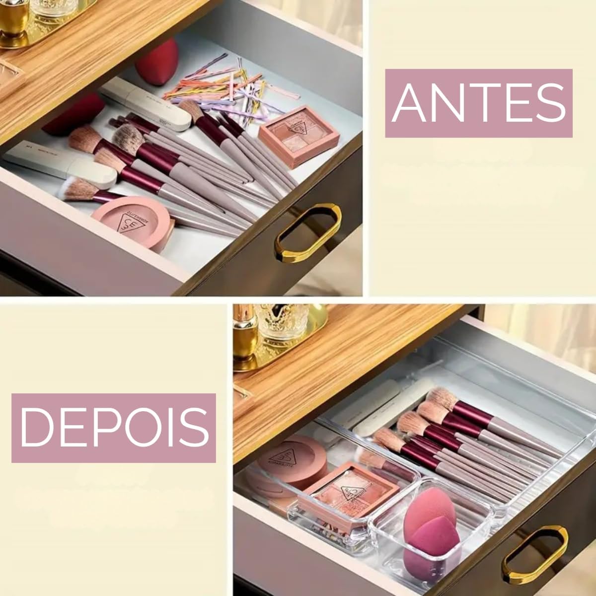 Kit Organizador Modular Gavetas Acrílico Transparente 7 Peças Premium Multiuso IZEBOX PRO IZESHOP Kit de organizadores em acrílico transparente com visualização fácil do conteúdo