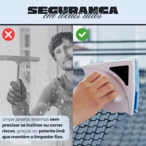 Limpador Magnético de Vidros Dupla Face Branco e Azul 11cm com Corda Premium IZEGLASS PRO Limpador Magnético de Vidros Dupla Face Branco e Azul 11cm com Corda Premium IZEGLASS PRO