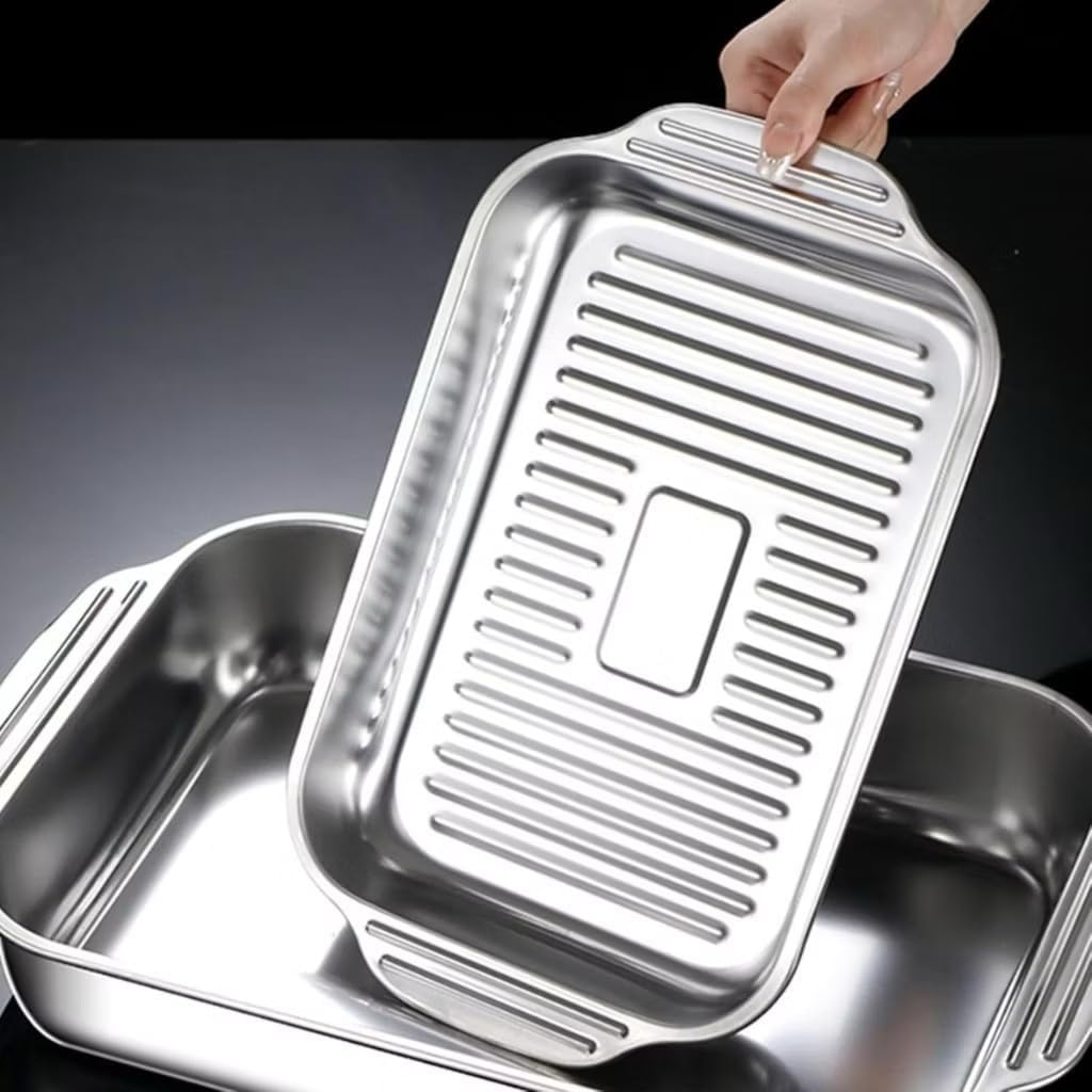 Assadeira de Inox com Tampa, Antiderrapante, Alta Temperatura, Premium IZEBAKE PRO IZESHOP Assadeira de inox versátil para carnes, legumes, bolos e preparos variados