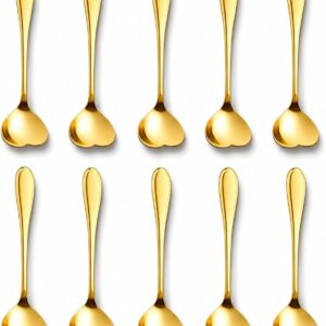 Kit 10 Colheres Douradas Coração Aço Inox 13cm Premium IZEGOLD HEART Kit 10 Colheres Douradas Coração Aço Inox 13cm Premium IZEGOLD HEART