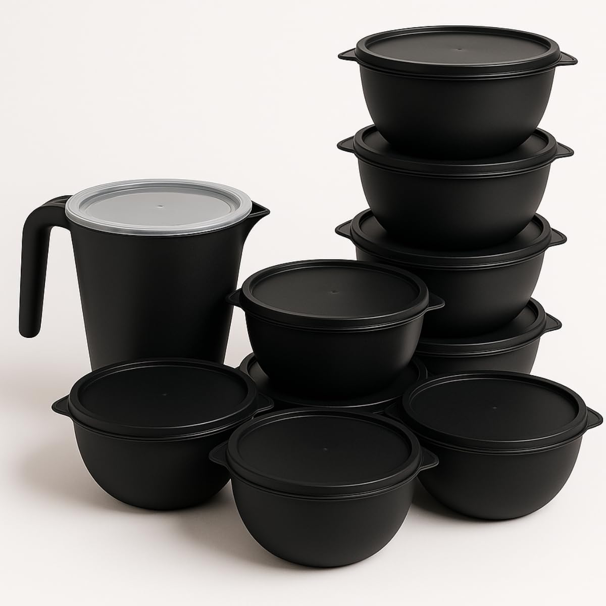 Kit 10 Potes Plástico 1L com Tampa + Jarra 1800ml Freezer Micro-ondas Multiuso IZEBOX PRO