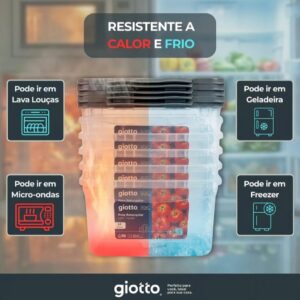 Kit 6 Potes Retangulares 2,2L Transparentes com Travas Cinza BPA Free Freezer Micro-ondas IZELOCK PRO