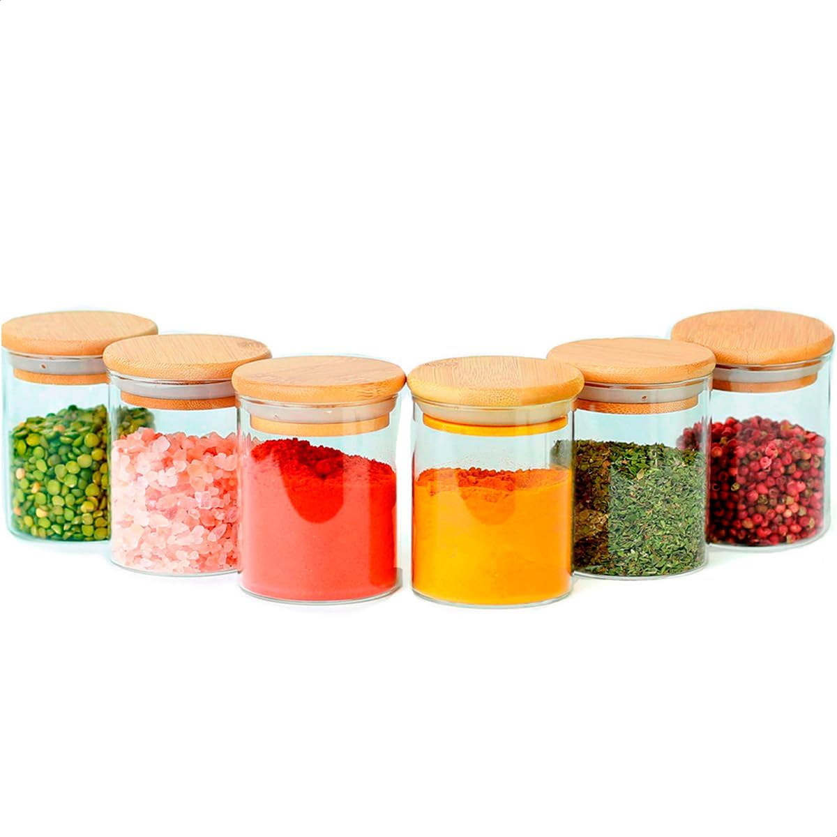 Kit 6 Potes de Vidro 200ml Herméticos Tampa de Bambu Borossilicato Organizador Premium IZESTORE PRO