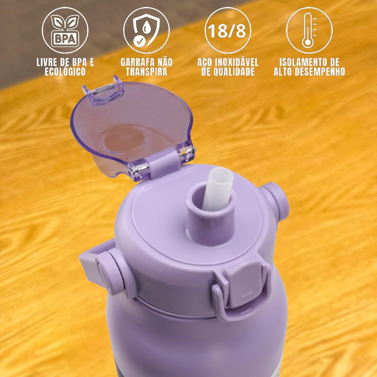 Garrafa Térmica Inox 1700ml Com Canudo, Tampa Anti-Pó, À Prova de Vazamentos, IZECOOL MAX IZESHOP Garrafa térmica de aço inox 18/8 com isolamento a vácuo duplo IZECOOL MAX