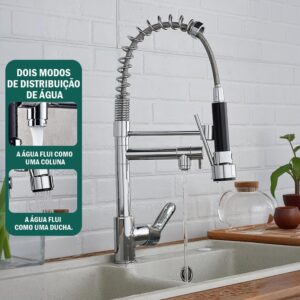 Torneira Gourmet Cozinha Monocomando Cromada Metal Alta Pressão Com Spray Extensor IZEFLOW PRO