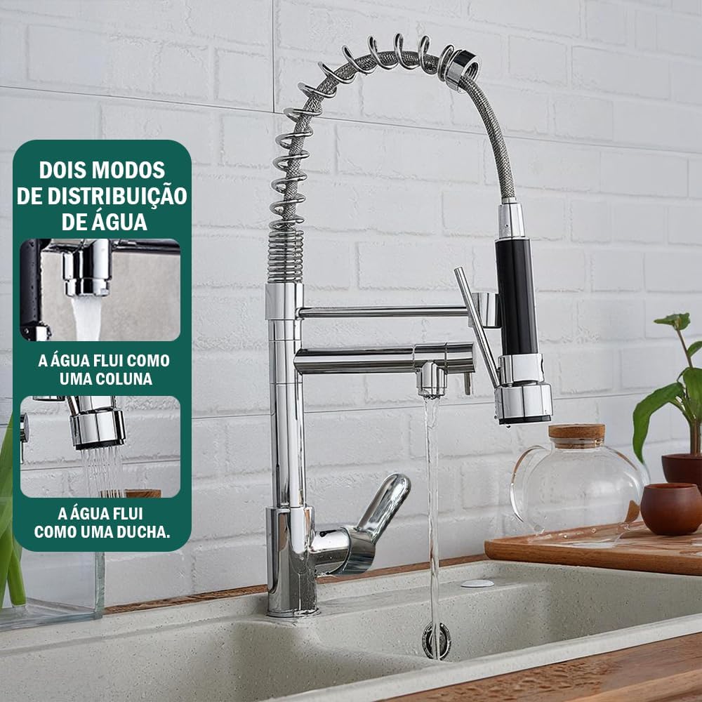 Torneira Gourmet Cozinha Monocomando Cromada Metal Alta Pressão Com Spray Extensor IZEFLOW PRO