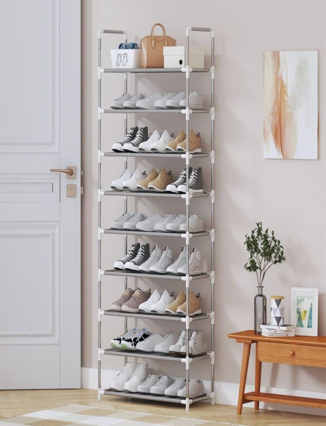 Sapateira Vertical Premium Aço Inox 9 Prateleiras 27 Pares Organizador Compacto IZESTYLE PRO IZESHOP Sapateira Vertical Premium IZESTYLE PRO em aço inox com 9 prateleiras para 27 pares