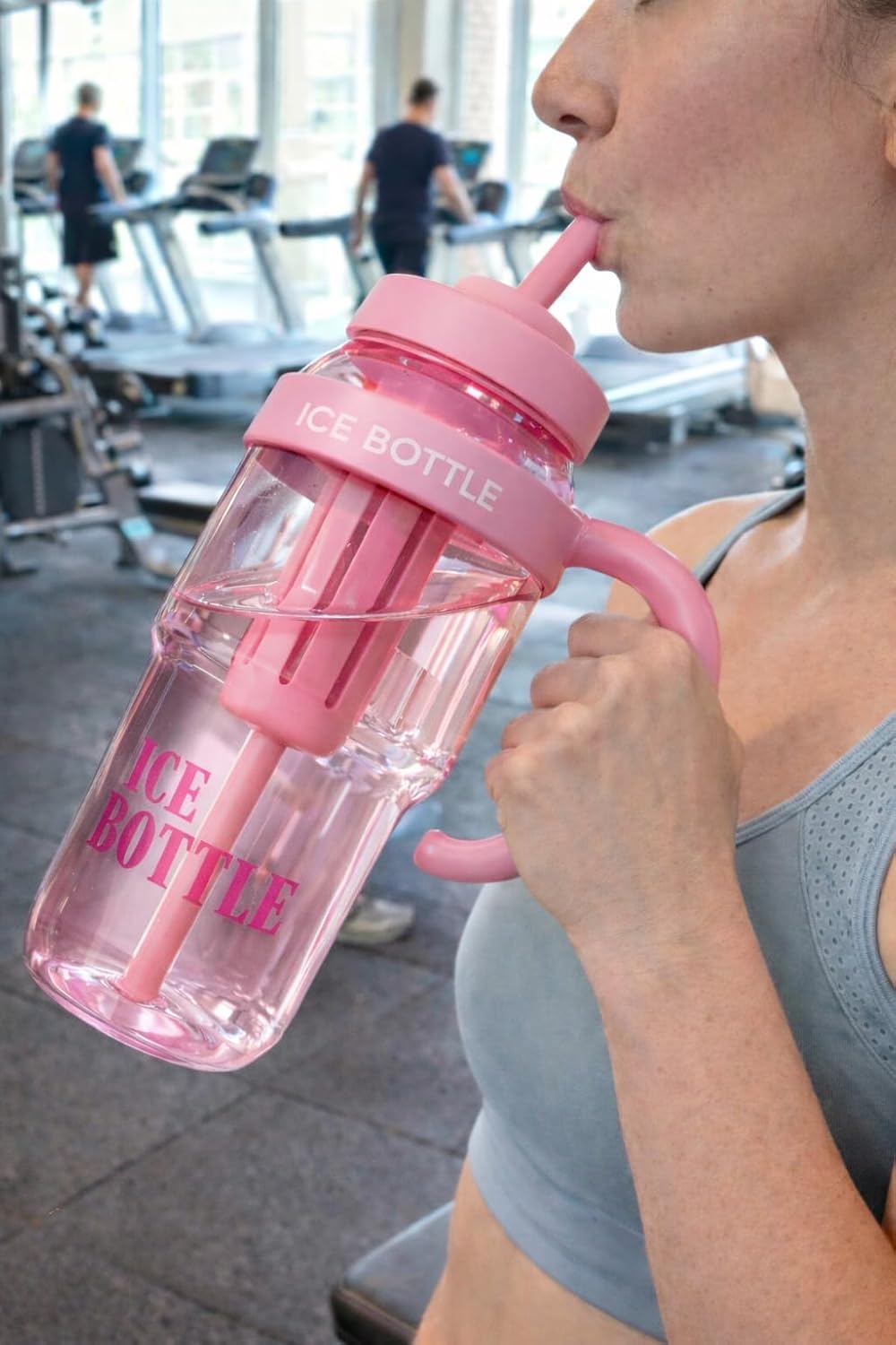 Garrafa Esportiva 1,3L com Canudo Polipropileno BPA Free Tampa Antivazamento Rosa Bebê IZEHYDRA PRO