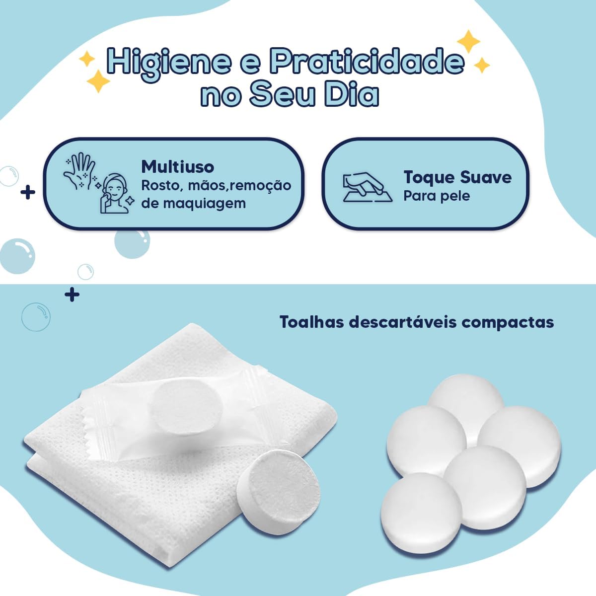 Kit 50 Toalhas Desidratadas Compactas Descartáveis Multiuso Macias Viagem Academia Higiene IZEWIPES PRO