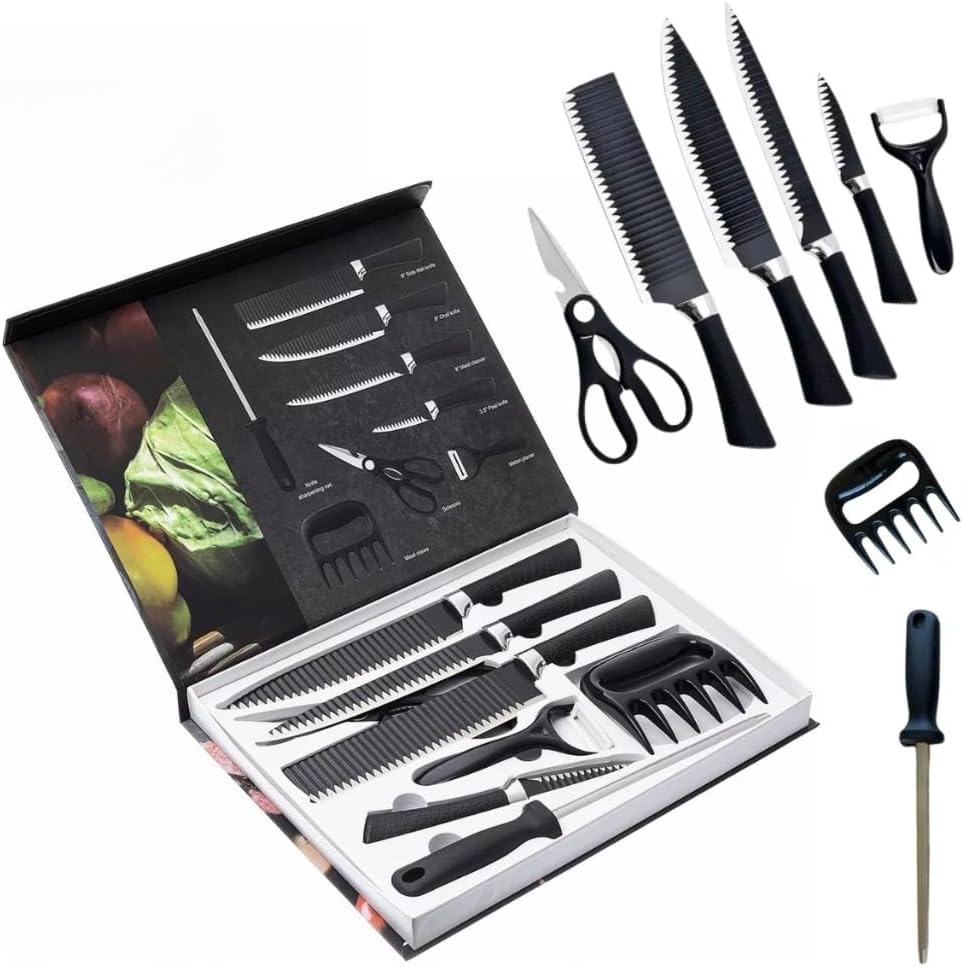 Conjunto Facas Churrasco Inox 8 Peças Profissional Cabo Marrom Afiadas KIT IZECHOP PRO