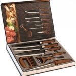Conjunto Facas Churrasco Inox 8 Peças Profissional Cabo Marrom Afiadas KIT IZECHOP PRO